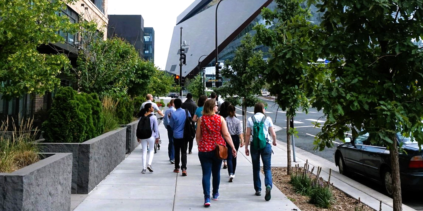 people walking downtown