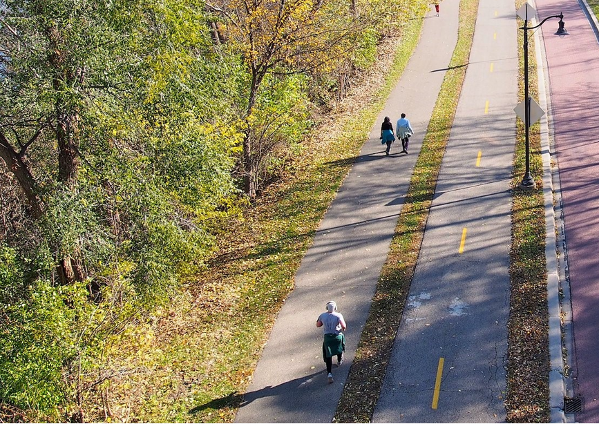 Walking jogging overhead view