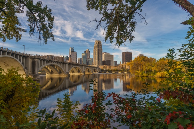 skyline view of downtown Minneapolis from Noortheast